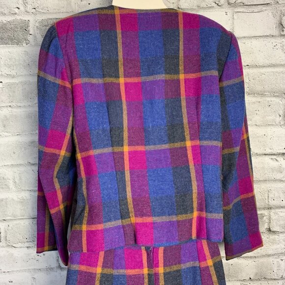 Vintage 80s Plaid Double Breasted Blazer Skirt Set Small Purple Blue Handmade - Picture 6 of 16